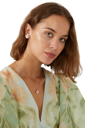 Heritage Bloom Pendant Necklace, Plated Metal With Mother of Pearl & Cubic Zirconia